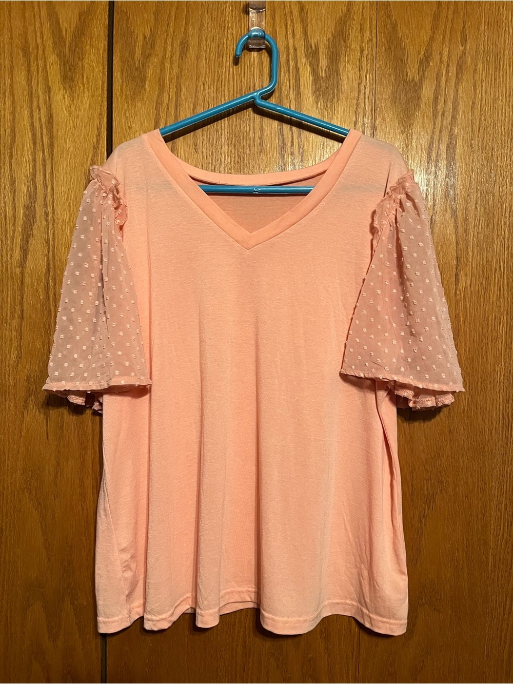 Peach V-Neck Flutter Sleeve Top